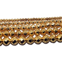 Faceted Natural Stone Golden Hematite Stone Beads 4 6 8 10 12 MM Pick Size For Jewelry Making DIY Bracelet Necklace Material 2024 - buy cheap