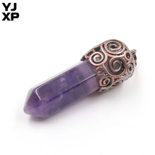 YJXP Classic Style Copper Plated Hexagon Column Natural Purple Amethysts Pendant Fashion Jewelry 2024 - buy cheap