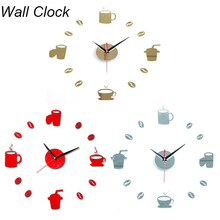 Coffee Cup 3D DIY Bean Sticker Wall Clock Acrylic Quartz Modern Home Decor Vintage Kitchen Wall Clock 2024 - buy cheap