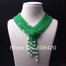 Free shipping ~~  Shipping Wholesaleunique design green  ball freshwater white pearl layers chain necklace 2024 - buy cheap