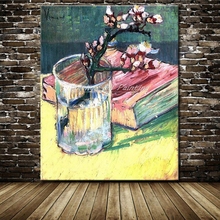 Pintura a óleo em tela para decoração de casa, galho de amêndoa em vidro com um livro artesanal, cópia vicente van gogh 2024 - compre barato