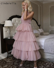 Cinderella Pink Halter Sleeveless Soft Tulle Ankle Length Prom Dresses A-Line Zipper Back Party Prom Gowns 2024 - buy cheap