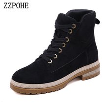 ZZPOHE Women Winter Boots Warm Lace-Up Ankle Boots Ladies Plush Warm Snow Boots Thick waterproof and skid proof Martin boots 2024 - buy cheap