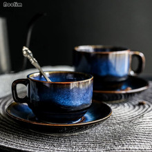 European Deep Blue Ceramic Coffee Cup and Saucer Set Breakfast Cup Afternoon Tea Minimalist Antique Espresso Coffee Cup 2024 - compre barato