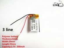 5pcs/lot 3 line Good Qulity 3.7V,500mAH,602035 Polymer lithium ion / Li-ion battery for TOY,POWER BANK,GPS,mp3,mp4 2024 - buy cheap