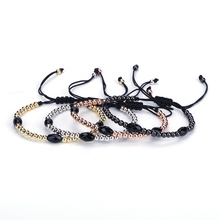 Design Faceted Black Onyx Stone Bead Copper Charm Knot Adjustable Braiding Unisex Macrame Bracelet Man Woman 2024 - buy cheap