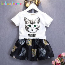 New Summer Kids Girls Clothes Cartoon Cat Design T-shirt+Skirt 2PCS Set Baby Girls Outfits Toddler Clothing 0-7Year Child BC1085 2024 - buy cheap