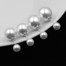 RE trendy double ball large pearl earrings Silver Color plated large stud earrings women wedding fashion jewelry charms  2024 - buy cheap