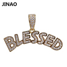 JINAO Blessed Iced Out Necklace & Pendant Statement Letters Gold Color Cubic Zircon Necklace Hip Hop Men Women Jewelry Gifts 2024 - buy cheap