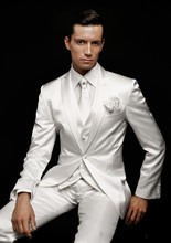 Brand New Noivo Smoking Marfim Padrinhos Pico Lapela Casamento/Jantar Ternos Melhor Homem Noivo (Jacket + Pants + Tie + Vest) B440 2024 - compre barato