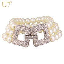 U7 Simulated Pearl Bracelets For Women Jewelry Wholesale Simulated Pearl Rhinestone Multi Layer Bracelet H767 2024 - buy cheap