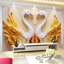 beibehang Custom wallpaper 3d mural beautiful love theme wedding room background wall swan 8d embossed wallpaper papel de parede 2024 - buy cheap