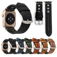 Retro Genuine Leather Strap for Apple Watch Series 3 2 1 Band iWatch Round Hole Wristbands Classic Buckle Vintage Bracelet 38/42 2024 - buy cheap