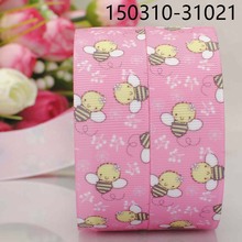 50 yardas 7/8 "22mm fondo rosa amarillo con diseño de abeja impreso cinta de grosgrain, cinta de pelo envío gratis 2024 - compra barato