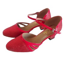 Elisha-zapatos de baile para mujer, calzado con tacón grueso de 2 pulgadas, Punta cerrada, Color rojo, para Fiesta Latina, Salsa, tallas US 10 2024 - compra barato