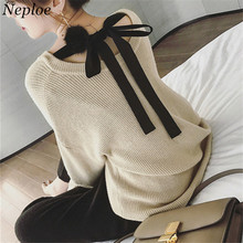 Neploe 2022 New Autumn Winter Solid Women Sweater Bandage Bow V-neck Pullover Patchwork Loose Korean Fashion Sueter Mujer 67861 2024 - buy cheap