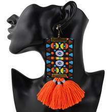 Bohemian Gypsy New Fashion 3 Colors Colorful Big Long Earrings Cloth Thread Tassel Geometric Pendant Drop Dangle Ethnic Earrings 2024 - buy cheap