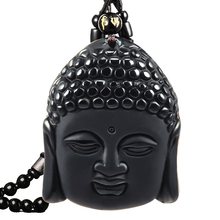 Natural Stone Black Obsidian Carved Buddha Shakyamuni  Amulet Lucky Pendant  Jewelry 49*37mm Chinese Handmade Gift 2024 - buy cheap