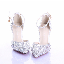 Sandalias de boda con diamantes de imitación para mujer, zapatos bonitos y cómodos con hebilla en el tobillo, para fiesta de noche 2024 - compra barato