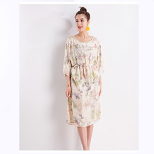 Women Summer Silk Dress O neck Floral Print Vintage Casual Natural silk dresses Elegant Dress plus size big size real silk dress 2024 - buy cheap