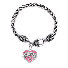 US Air Force Jewelry Alloy Silver Tone Heart Shape Crystal Charm Air Force Bracelet For Man Or Women 2024 - buy cheap