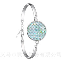 Green Colors Scale Pattern 18mm Glass Dome Bracelet Handmade Creative Silver Plated Bangle For Friends 2024 - buy cheap