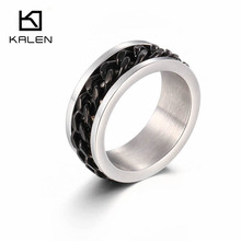 KALEN-anillos de cadena cubanos negros para hombre y mujer, de acero inoxidable, tamaño 6, 7, 8, dedo Midi, accesorios de joyería 2020 2024 - compra barato