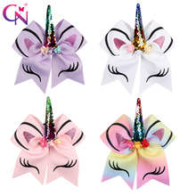 CN 7 Inch Rainbow  Cheer Bows With Rubber Band For Girls Kids Reversible Sequin Ponytail Hair Bows Hair Accessories 2024 - buy cheap