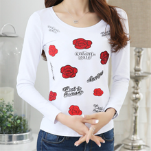 Diamond T-Shirts Poleras De Mujer Moda 2021 autumn woman long Sleeve floral Rhinestone tshirt Women Tops tees camiseta feminina 2024 - buy cheap