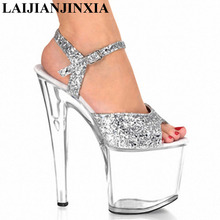 LAIJIANJINXIA 10CM Platform Crystal Shoes 8 Inch High Heel Shoes Sexy Women Fashion Exotic Dancer shoes Silver Party Shoes E-050 2024 - buy cheap