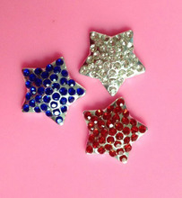 Free shipping 21mm blue red white rhinestone star button for hair accessory 50PCS/LOT(BTN-5423) 2024 - buy cheap