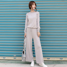 Women's Knitted warm Sets autumn new women's pants Suit long-sleeved sweater shirt wide-leg pants two-piece casual trousers set 2024 - buy cheap