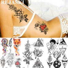 REJASKI-tatuajes temporales de cadena de loto para mujer, tatuajes artísticos para el cuerpo, brazo y cintura, pegatina impermeable de Triange, rosa, flor, papel de tatuaje de zorro 2024 - compra barato