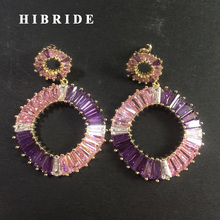 HIBRIDE Fashion AAA Cubic Zirconia Geometric Design Drop Earring for Women Jewelry Wedding Brincos boucle d'oreille 2019 E-553 2024 - buy cheap