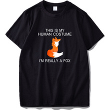Camiseta de zorro de talla europea, Camiseta 100% de algodón, este es mi humano, realmente un zorro, Animal lindo, negro 2024 - compra barato