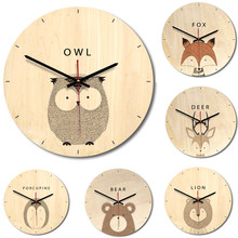 Reloj de pared de madera con dibujos animados para niños y niñas, accesorio creativo con diseño de búho, zorro, ciervo y oso, ideal como regalo, 12 pulgadas 2024 - compra barato