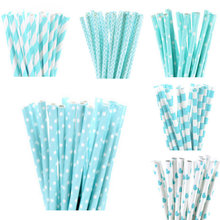 25pcs/lot Light Blue Drinking Paper Straws For Kids Birthday Wedding Decorative Party Straws Event Baby Shower Cake Decor 2024 - buy cheap