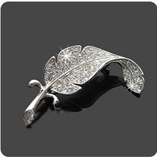 Full Shiny Crystal Bending Leaf Silver Plated Brooches for Women Unisex 2024 - buy cheap