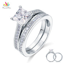 Pavão estrela, casamento, noivado, conjunto de anel de noiva, 1.5 ct, princesa, corte sólido 925 prata esterlina cfr8009s 2024 - compre barato