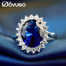 Doyubo anéis de prata cz azul escuro femininos, anel ajustável de prata esterlina para moças, pedra azul oval joia de prata vb088 2024 - compre barato