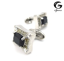 iGame Men's Black Cuff Links Silver Color Brass Material Crystal Design Shirt Cufflinks Free Shipping 2024 - buy cheap