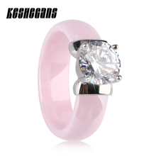 Romantic Cute Pink Ceramic Rings With One Big Shining Crystal Ring For Women Girls Fashion Jewelry Wedding Engagement Party Ring 2024 - buy cheap