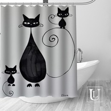 Высококачественная занавеска для душа в виде кошки на заказ, штора из полиэстера, занавеска с крючками, устойчивая к плесени, декор для ванной комнаты 2022 - купить недорого