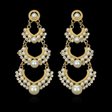 Pendientes colgantes de estilo indio para boda, aretes largos de perlas de imitación multicapa, Color dorado, joyería 2024 - compra barato