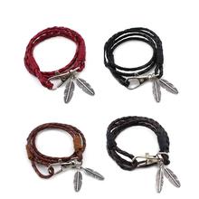 Stylish Jewelry Women Feather Charm Bracelet Lady Braided Leather Rope Key Claps Bangles Bracelet For Women Gifts 2024 - buy cheap