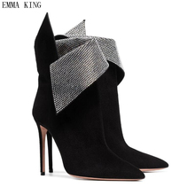 2019 New Black Suede Women Ankle Boots Luxury Crystal Elegant Ladies High Heels Shoes Pointed Toe Sexy Slip On Woman Martin Boot 2024 - buy cheap