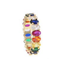 New Fashion Gold Multi Color Eternity Band Delicate Rainbow Cute Girl Women Colorful Beautiful Full Oval Cz Stack Skinny Rings 2024 - buy cheap