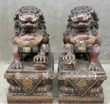 Chinese Folk Collection Classic Bronze Gilt Fu Foo Dog guard Statues 2024 - buy cheap