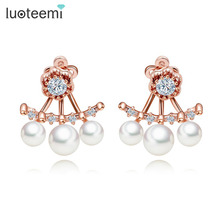 LUOTEEMI  Elegant Double Side Imitation Pearl Stud Earrings for Women CZ Boucle d'oreille Femme Bijoux Front Back Ear Clip 2024 - buy cheap