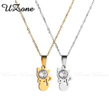 UZone Cute Pussy Cat Crystal Necklace Stainless Steel Animal Pendant Necklace Kitty Charms Jewelry For Women Bijoux 2024 - buy cheap